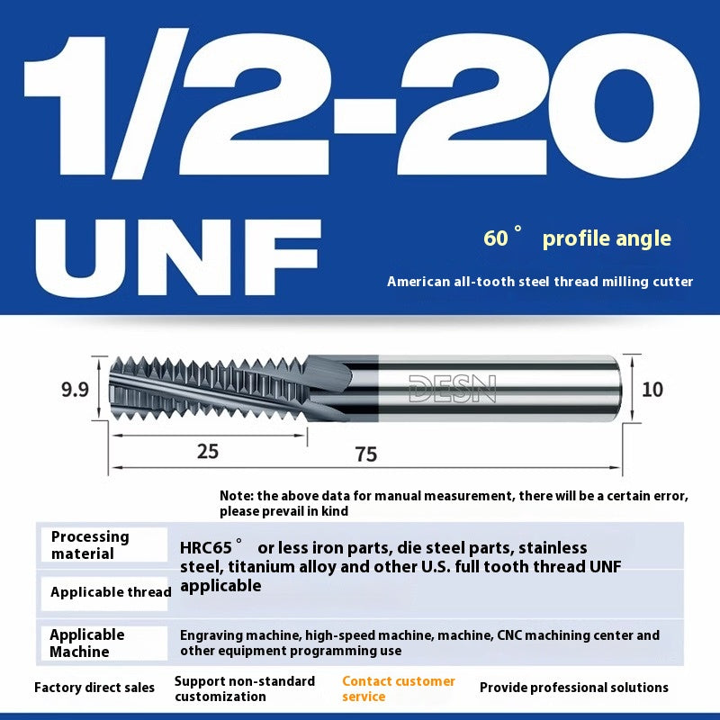 1115-65° high hard tungsten carbide thread milling cutter Long tooth full tooth alloy American thread milling cutter UNC UNF aluminum stainless steel Shandong Denso Pricision Tools Co.,Ltd.